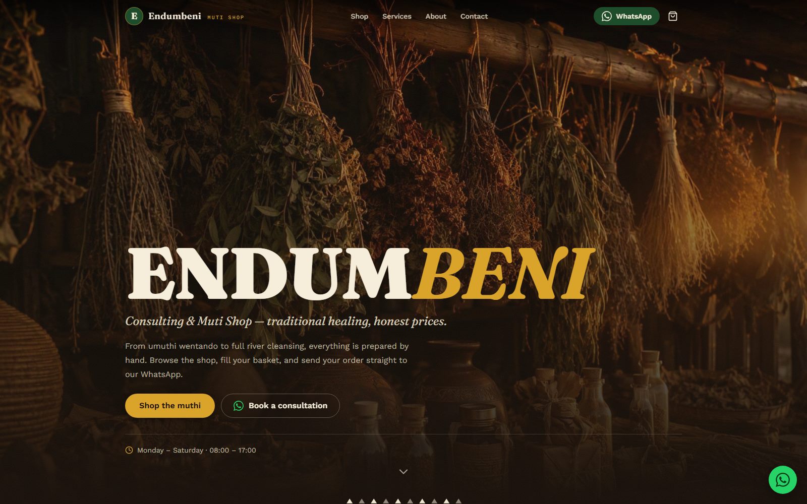 Preview of the Endumbeni Muti Shop website